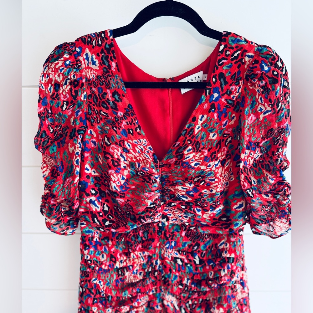 Tanya Taylor Red Floral Rouched Mini Dress, Size 8 - Picture 4 of 10